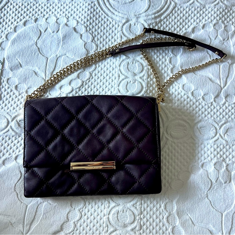 Kate Spade Elegant Dark Purple Quilted Chain Bag